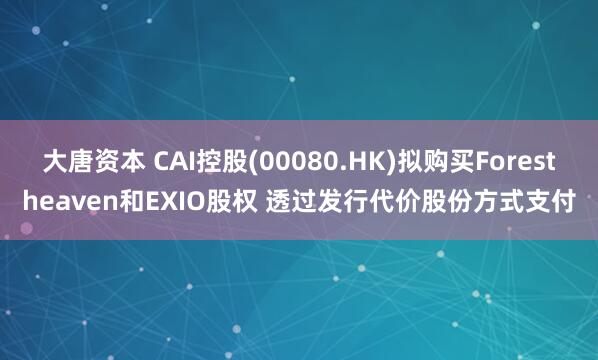 大唐资本 CAI控股(00080.HK)拟购买Forestheaven和EXIO股权 透过发行代价股份方式支付